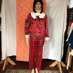 Vintage Her Majesty red/green plaid holiday pajama set girls size 14